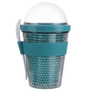 

1pc Reusable Double Layer Yogurt Cup Milk Cup Portable Cup Large Capacity Milk Tea Cup with Lid and Spoon (Random Color, 360ml)