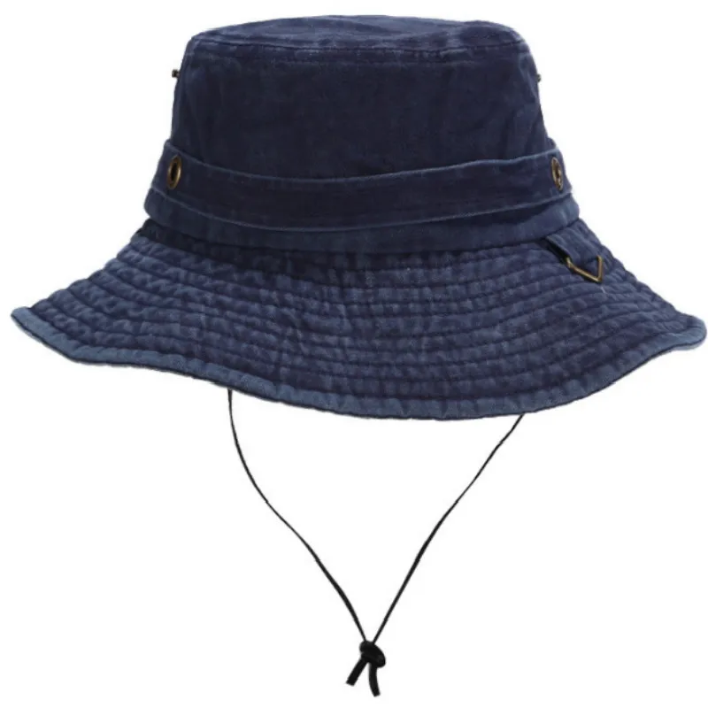 Wide Brim Denim Fisherman Hat With String Washed Cotton Large Brim Fishing  Bucket Hat Hiking Camping Beach Sun Hat Men Panama