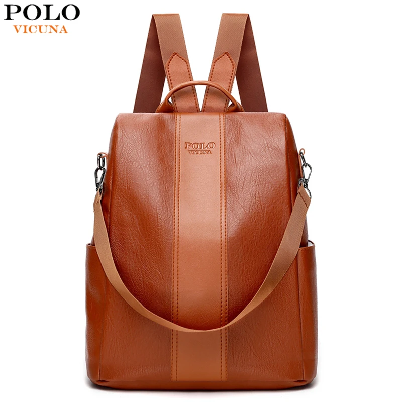 

VICUNA POLO Simple Patchwork Trendy Leather Backpack For Women Fashion Ladies Rucksack Bag mochila feminina Dropshipping