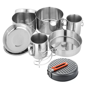 

1 Set 9 Pcs Outdoor Camping Hiking Picnic Foldable Cookware: 8 Pcs Backpacking Lightweight Camp Cooking Gear & 1 Pcs Hard Alumin