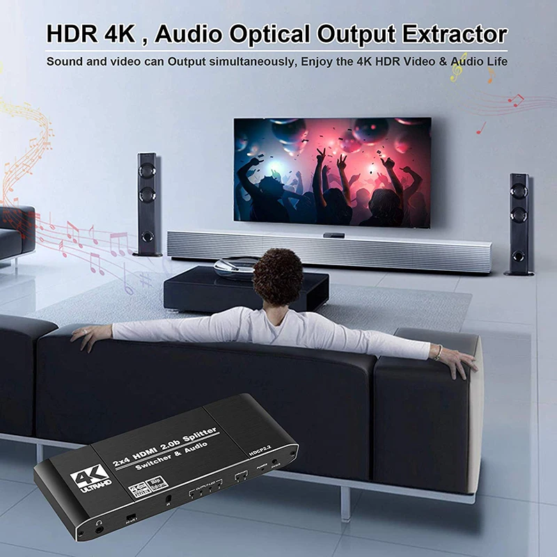 US $41.53 4K HDMI 20 Switcher Audio Extractor With IR 2x4 YUV 444 Switch HDMI 20 For PS4 Apple TV