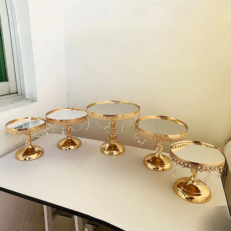 5pcs in set Стиль Золотые кристаллы торт стенд башня из кексов стенд Свадебные тарелки металлические круглые вечерние ДЕСЕРТ ДИСПЛЕЙ декоративный поддон - Цвет: 5pcs in set