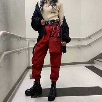 

TCJULY Spring 2020 New Streetwear High Waist Harem Pants Women With Chain Pocket Casual Black Trousers Hip Hop Slim Jogger Pants