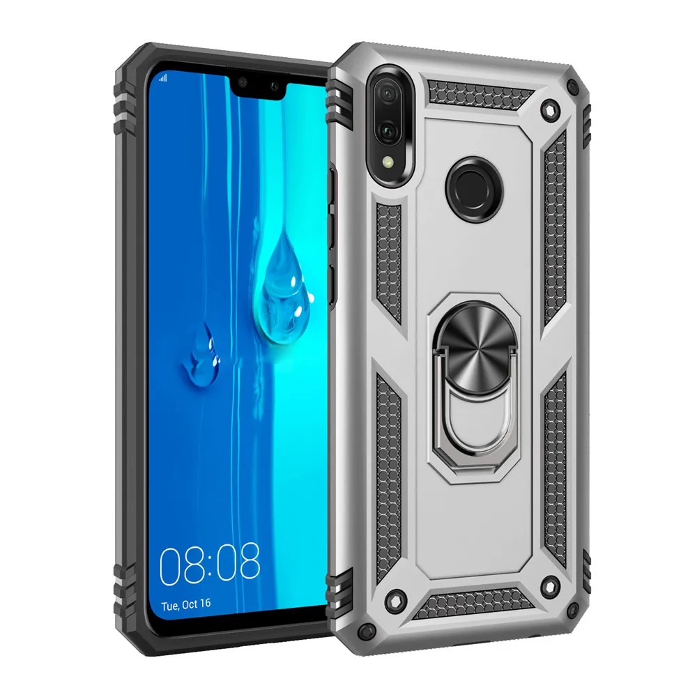 Чехол для huawei Y5 Y6 Y7 Y9 Prime Pro чехол задняя крышка рулевого колеса автомобиля силикона кронштейн чехол для телефона для huawei Y5 Y6 Y7 Y9 Prime Pro - Цвет: Серебристый