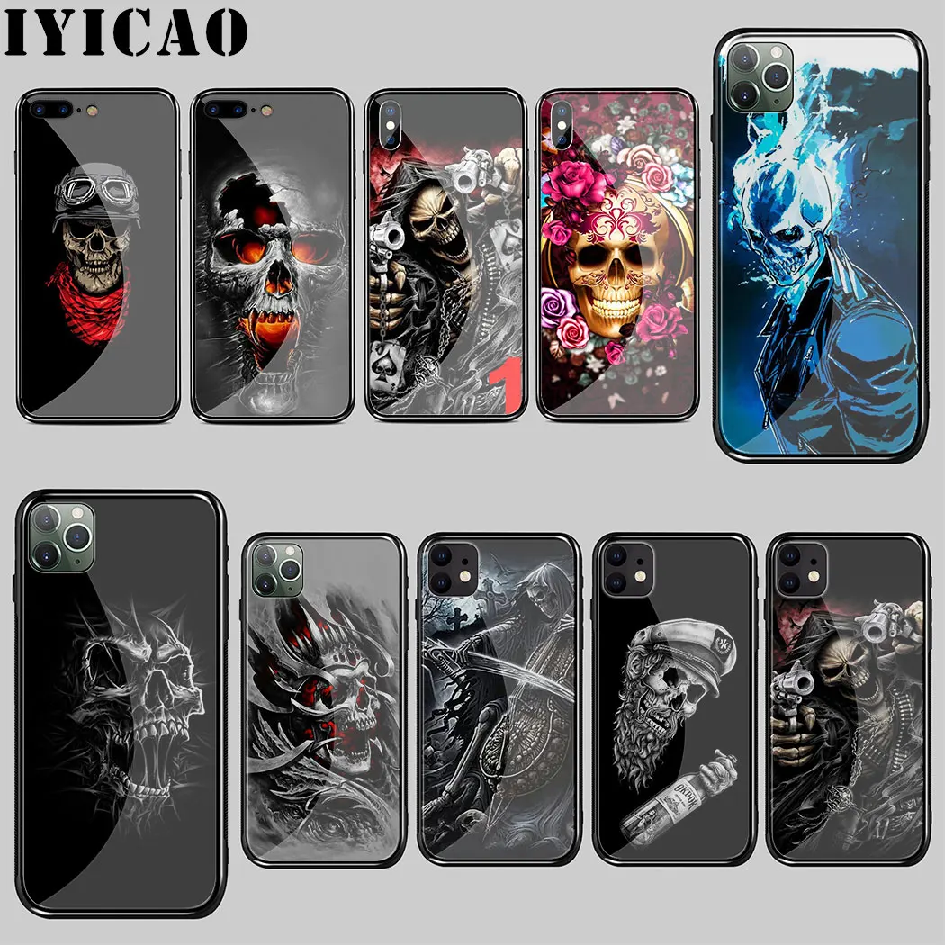 Чехол из закаленного стекла с изображением черепа чехол для iPhone 5 5S SE 6 6S 7 8 Plus 11 Pro X