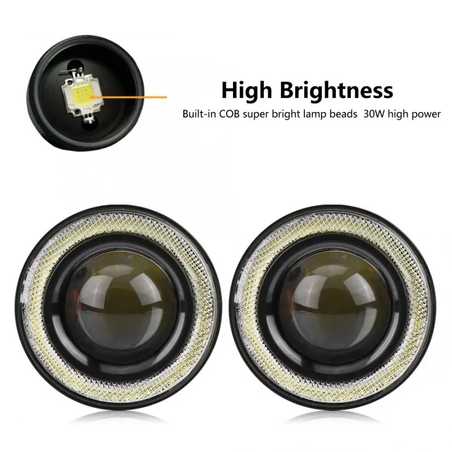 2,5/3/3.5in Универсальный 2 шт. 30 Вт светодиодный COB Ангельские глазки дневного светильник автомобиль туман светильник s лампы, на возраст 6-16 В постоянного тока
