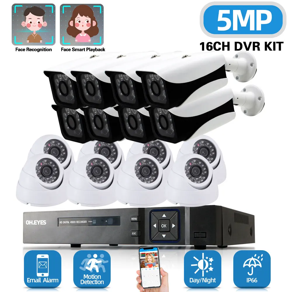Sistema Di Telecamere Di Sicurezza Domestica Cctv Dvr A 16 Canali 5Mp Kit Dvr A 8 Canali Set Di Sistemi Di Telecamere Di Videosorveglianza Impermeabil