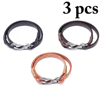 

2019 New 3pcs Punk Leather Layered Bracelet Mens Minimalist Jewellery Fashion Man Bracalet Accessories Bijoux
