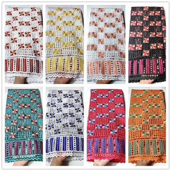 

New Design African Dry Lace 100% Cotton Fabric High Quality 2020 Swiss Voile Lace 5 Yards With Stones For Garment JY25F110