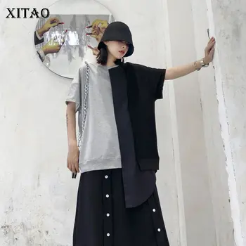 

XITAO Patchwork Casual Irregular T Shirt Loose Plus Size Short Sleeve Damp 2020 Spring Summer Women Niche Design Tee GCC3528