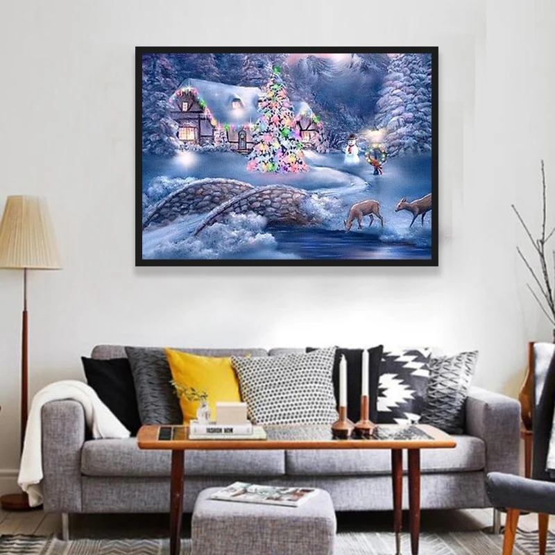 

5D DIY Diamond Embroidery Full Square Diamond Painting Snow Cottage Landscape Diamond Painting Cross Stitch Rhinestone Mosaic