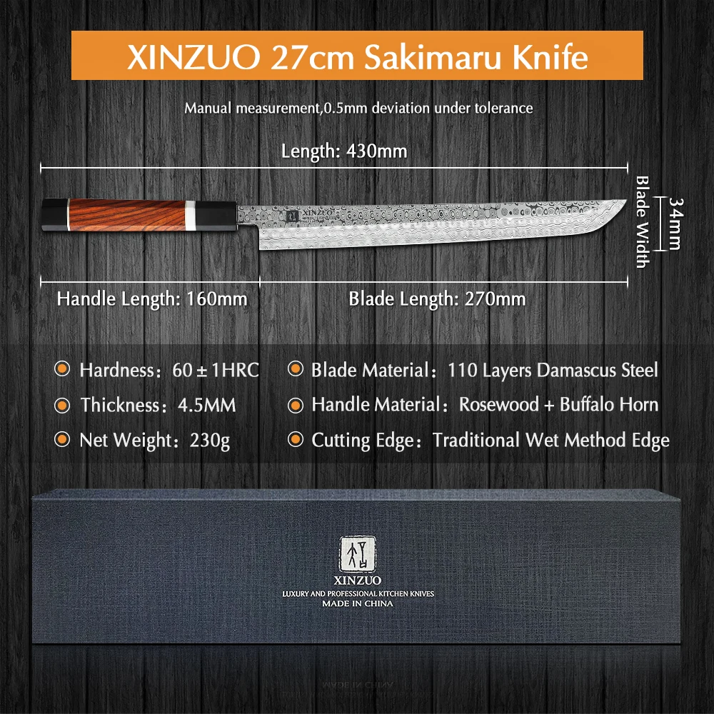 XINZUO 10 5 ''нож Sakimaru 110 слоев Дамасская сталь суши сашими лосось рыба филе