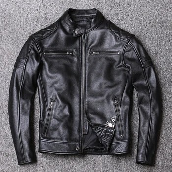 

biker Free arrival.quality leather Jacket,men motor genuine leather coat.1.1mm thick cowhide clothes.black sales