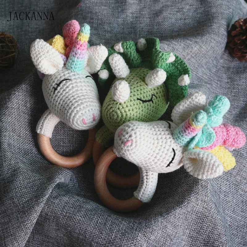 Деревянный грызунок для детей вязаный крючком единорог динозавр
