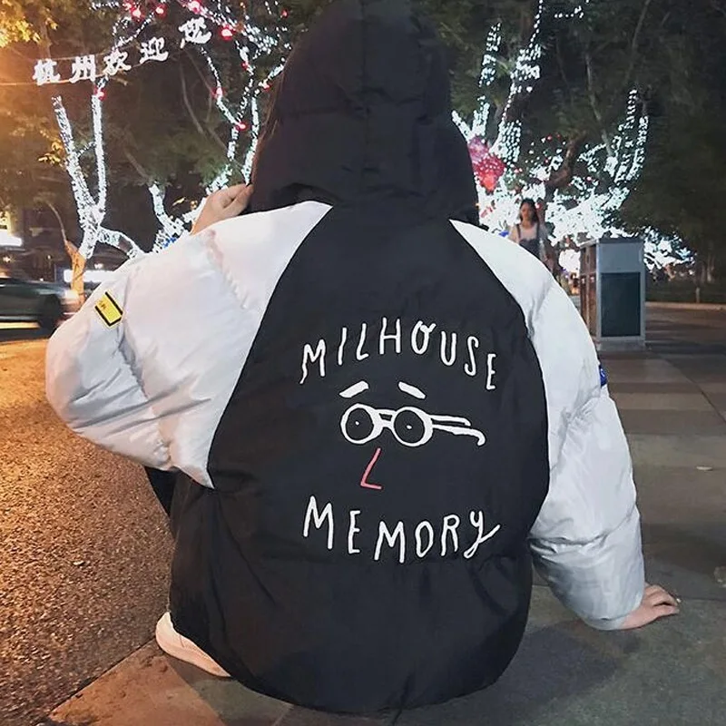 Зимнее Мужское пальто, короткое, BF Harajuku-стиль, хлопковое пальто, корейский стиль, Модная студенческая куртка с хлопковой подкладкой, свободная, толстая, Cott