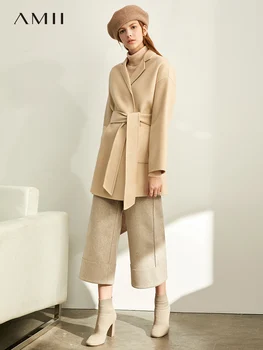 

Amii minimalist retro casual pants women's new winter 2019 fold over leg opening loose straight tube micro flared wide leg pants