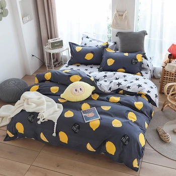 

New Black Lemon Bed Linen Linings Cotton Duvet Cover Set Bed Sheet Pillowcases 3/4pcs Home Textie