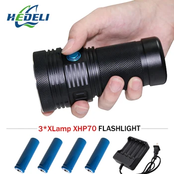 

most powerful led flashlight 3XHP70 camping long range flashlight lantern spotlight XHP70 torch Can be used for up to 58 days
