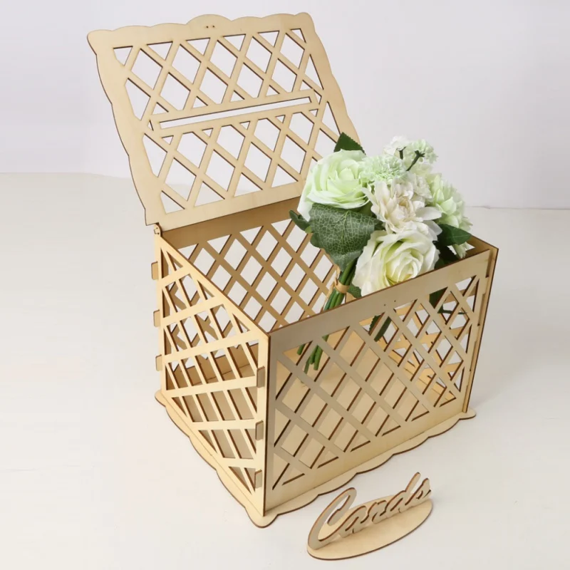 

Diamond Pattern DIY Wedding Card Box Wooden Gift Card With Lock Wedding Money Box Wedding Decoration For Birthday Party