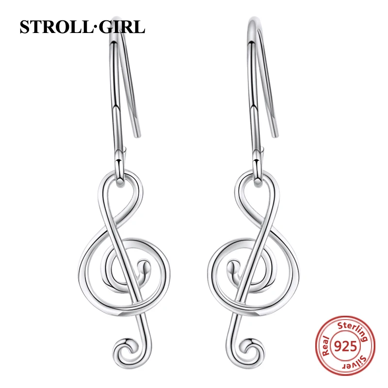 Strollgirl 925 стерлингового серебра любовь серьги с музыкальной символикой