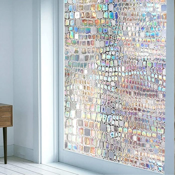 

3D Vinyl Static No Glue Window Privacy Film Stained Glass Rainbow Sticker Anti UV Self-adhesive Decorative Sticker