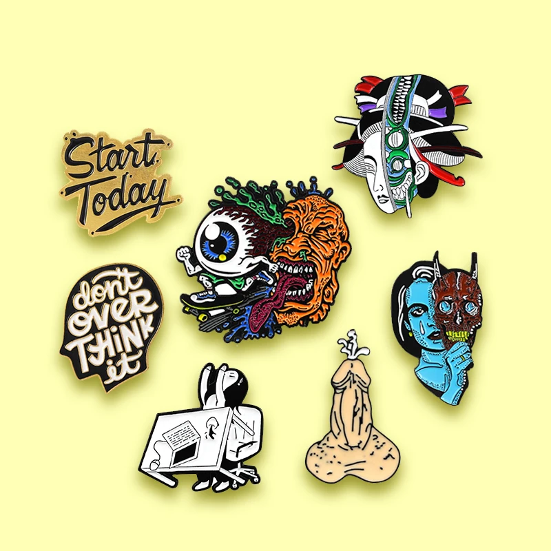 

Brooch Pin Girls angry Genitals Geisha Woman Eyeball Monsters Corpse Blue Alien Woman Start Today Letter Enamel pins Badge brosa