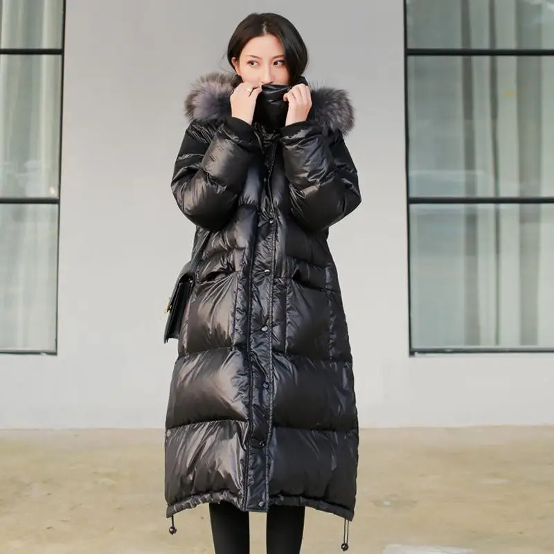 black down jacket Зимняя женская пуховая куртка большого размера, пуховик с капюшоном, женская верхняя одежда, пуховик для беременных, теплая одежда, парки - Цвет: black down jacket