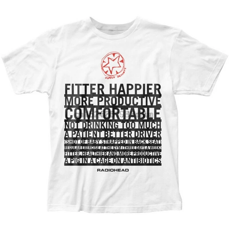 Authentic RADIOHEAD Fitter Happier Organic Slim-Fit T-Shirt White S-2XL NEW | Мужская одежда