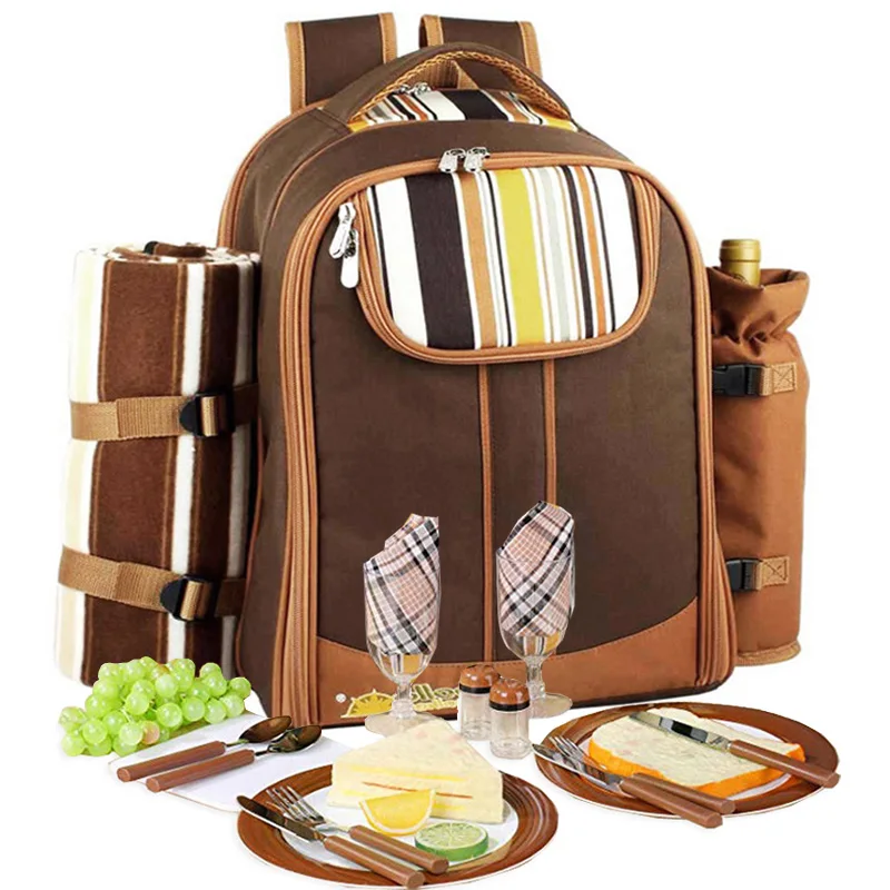 Best Price Picnic bag Portable camping backpack with cutlery refrigerator bag cubiertos picnic set for 4 Camping cooler bags with blanket
