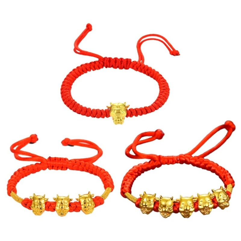 Mascot Five Fortunes Golden Cow Red String Bracelet 2021 Chinese Ox New Year Tradition Zodiac Lucky Blessing Bracelets | Украшения и