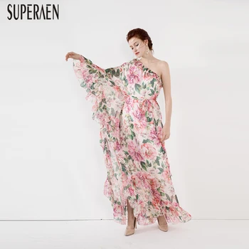 

SuperAen Europe Women Long Dress 2020 Spring and Summer New Fashion Ladies Dress Printed Chiffon Women Clothing
