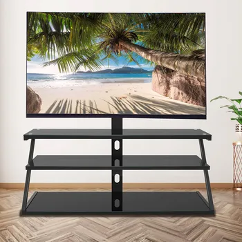 

TV Stand Swivel TV Holder TV Bracket Base Pop Wall-Mount Pc Monitor Tilt Shelf for Rotated Tempered Glass With 3-layer cabinet