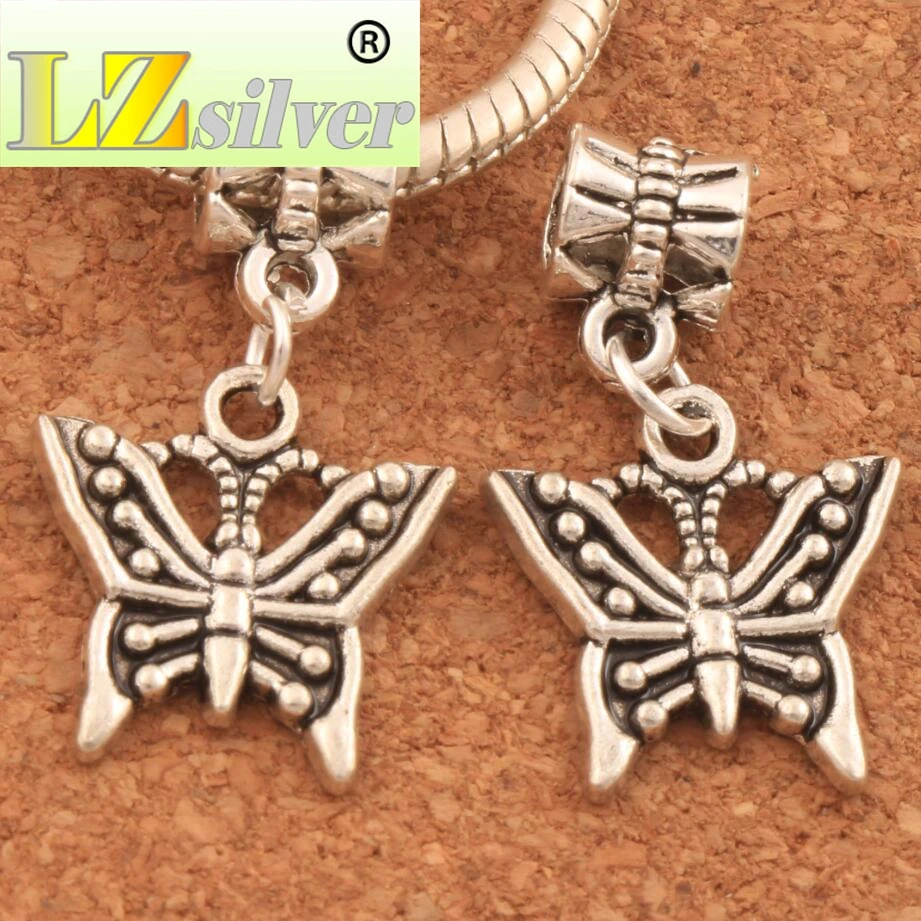 Dots Swallowtail Butterfly Charm Beads 100PCS Zinc Alloy Bronze Dangle Fit European Bracelets Jewelry DIY B1116 16x28mm