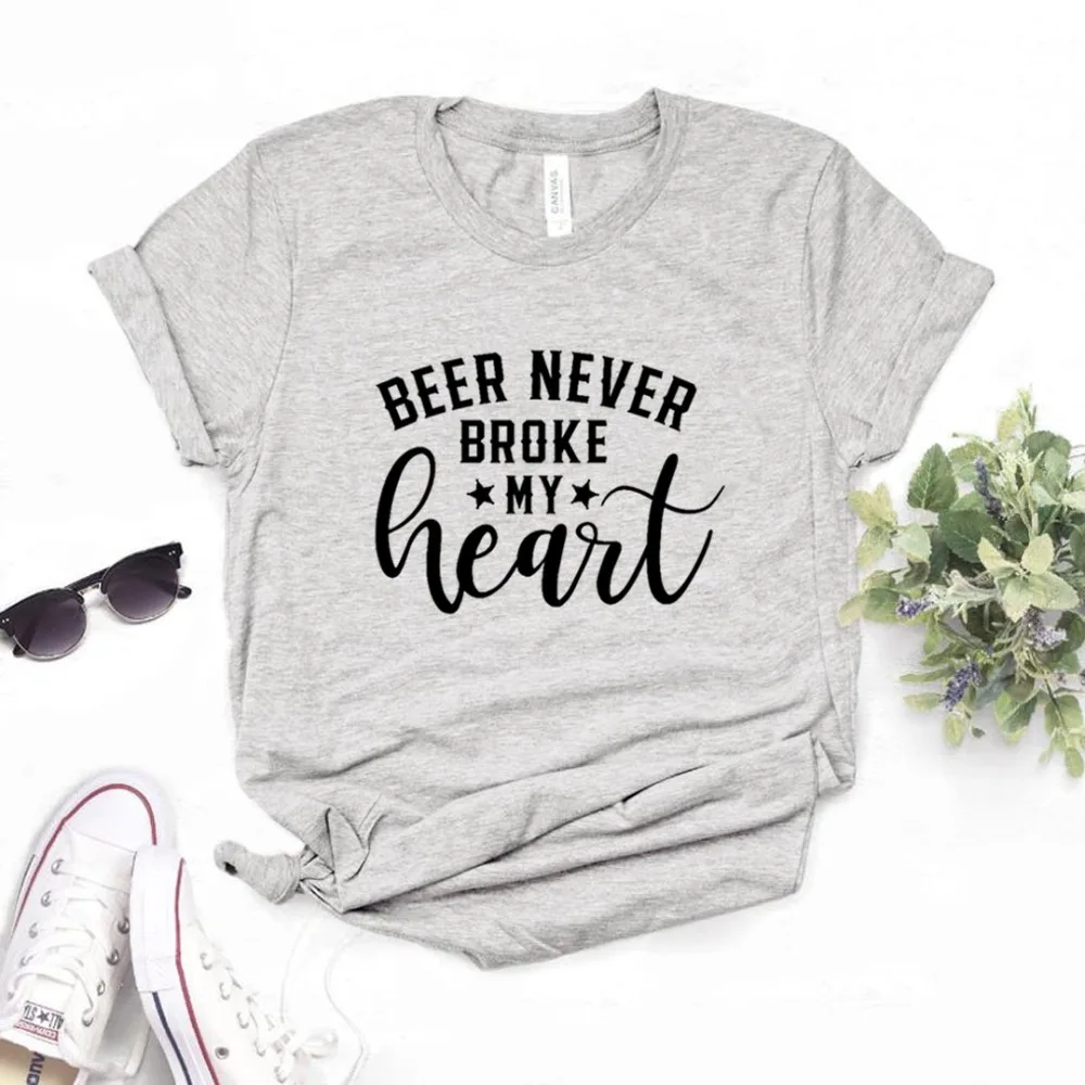 Женская футболка с принтом "Beer never broke my heart", хлопковая хипстерская забавная футболка, подарок для девушек, 6 цветов, топ, футболка, Прямая поставка, ZY-680