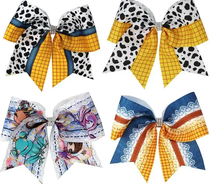 7 Inch LION COW unicorn Cheer Bows with Elastics for Girls Printed Ribbon Hair Holder with Bowknot Kids Hair Accessories 2PCS