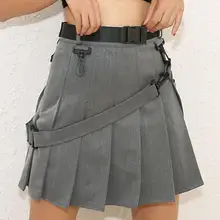 HongKong Уличная Повседневная стильная женская однотонная плиссированная мини юбка оснастка юбка пояс дизайн короткая длина Повседневная юбка