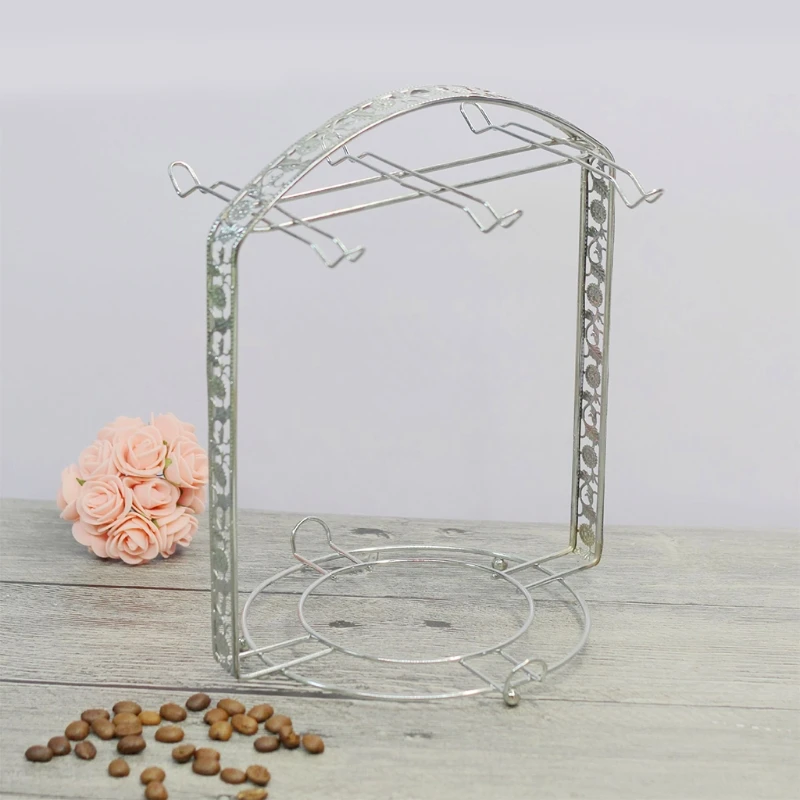 Silver Plating Coffee Cup Hob Cup Dish Rack Can Hang Most 6 Cups and Saucers Metal Stand Holder