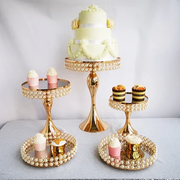 

5pcs/ set pearPearl cake stand set paper cup holder mirror decorative plate high-end wedding supplies