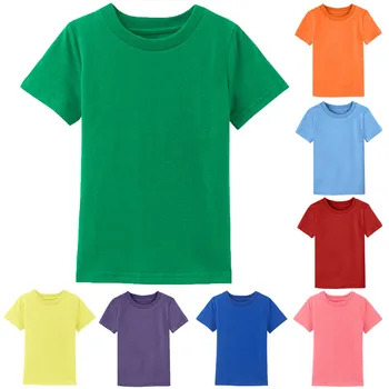 

Children's Boys Girls Plain t shirt Kids Summer Short Sleeve Shirts Baby Solid Tee Shirt Toddler Heavyweight Cotton Tops