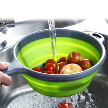 

1pc Foldable Drain Basket Silicone Fruit Washing Strainer Collapsible Drainer Kitchen Storage Container With Handle Kitchen Tool