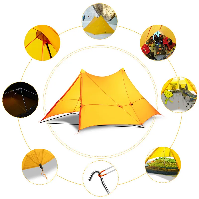 

870G Camping Tent Ultralight 6 Person Outdoor Nylon Both Sides Silicon Coating Rodless Large Space waterproof Tent 4 Season