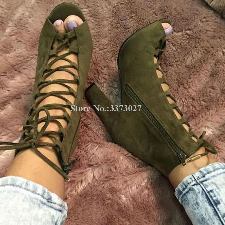 Army green booties heels Clearance