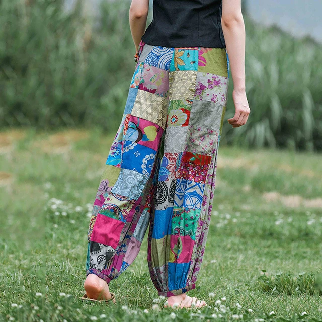 Pantalones bombachos de estilo étnico para mujer, pantalones bombachos con  cordón en la cintura, informales, para