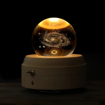 

Galaxy Crystal Ball Wooden Luminous rotate Music Box Christmas Birthday Gift Spirited Away theme Hand Crank Music Box