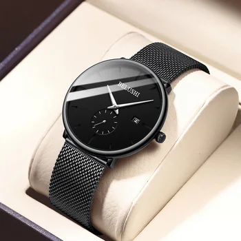 

MAN WATCH new LUXURY BRAND STAINLESS STEEL QUARTZ WATCH MEN WATERPROOF BLACK DATE ULTRA THIN WATCHES FOR MEN RELOGIO MASCULINO