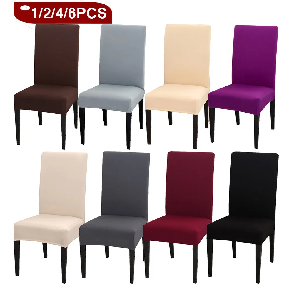 

1/2/4/6PCS Solid Color Chair Cover Spandex Stretch Elastic Chair Covers Banquet Hotel Kitchen Wedding Slipcovers For Dining Room