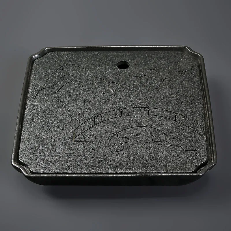 Tang black ceramic retro square small tea tray small dry bubble Japanese Kung Fu water storage tea set natural tea table
