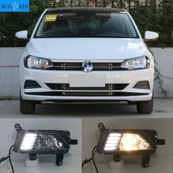 

1 Pair Car DRL LED Daytime Running Light Fog Lamp Sequential Yellow Turn Signal Function 12V For Volkswagen Polo 2018 2019