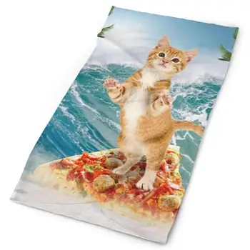 

SHINYWEET Cat Surfing On Pizza Headband - Multifunctional Casual Sports Headwear Bandana Headwrap Seamless Neck Gaiter Balaclava