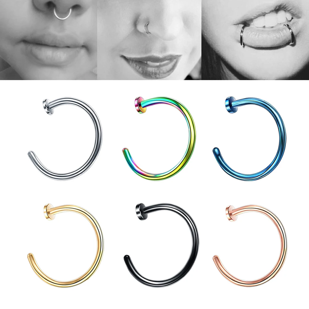 

2020 Fake Piercing Stainless Steel Nose Ring For Women Open Hoop Ring Type Hoop Piercing Stud Body Jewelry Accessories Nose Stud